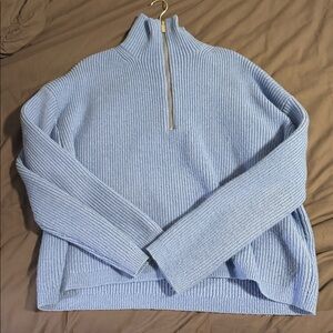 H&M Sky Blue Ribbed Zip Sweater